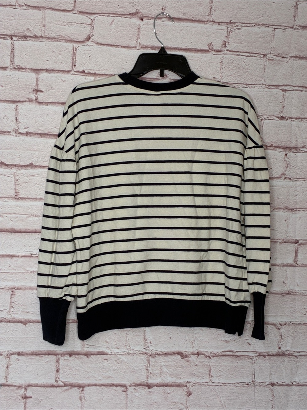 Kids on the Moon Puffed Striped Sweatshirt Navy/Cream EUC Size 12 - Picture 7 of 8